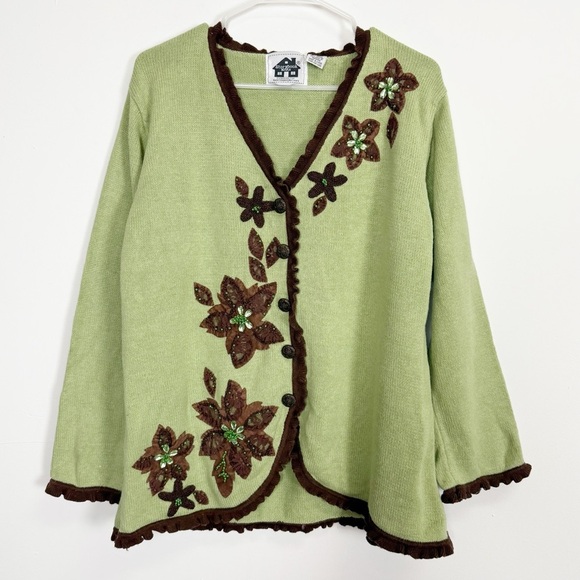 Storybook Knits Sweaters - Storybook Knits Sweater Womens Large Green Floral Autumn Serenity Cardigan